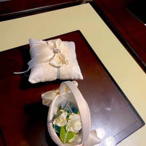 Ivory Flower Girl Basket/Ivory Ring bearer Pillow